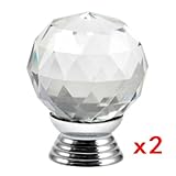 ハンドル，SODIAL(R)2ｘクリスタルガラス　ドアノブ　引き出し　キャビネット　キッチン　家具のハンドル - クリア