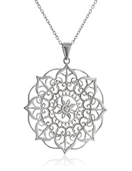 Sterling Silver Large Filigree Flower Pendant Necklace, 18"