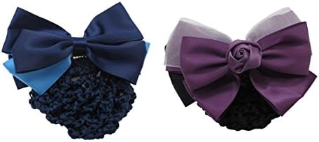Szeagle Women's Hair Clip Bun Cover Net Snood Bowknot Decor Barrette Set Blue Purple 5