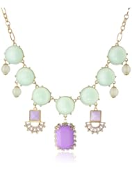 Purple and Rhinestone Drop Accents Bubble Bibbed Necklace, 17"