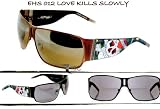 Ed Hardy - ED HARDY VINTAGE TATTOO SUNGLASSES EHS 012 LOVE KILLS SLOWLY COCOA FRAME SOLID BROWN LENSES
