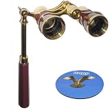 Produkt-Bild: HQRP 3x25 Theaterglas Fernglas weinrot mit goldener Zierleisten mit Ausziehbarem Griff mit HQRP Untersetzer