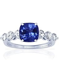 Platinum Cushion Cut Blue Sapphire Ring With Sidestones