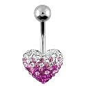 Mbody: Swarovski, Light Rose, Fuschia and White Crystal 3-D Heart Belly-Bar. Standard size of 1.6 x 10mm Titanium Banana Bar