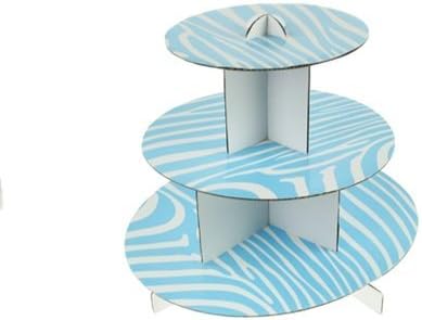 10"-3 Tier Cupcake Holder Stand- Cardboard Zebra Blue Party Decoration
