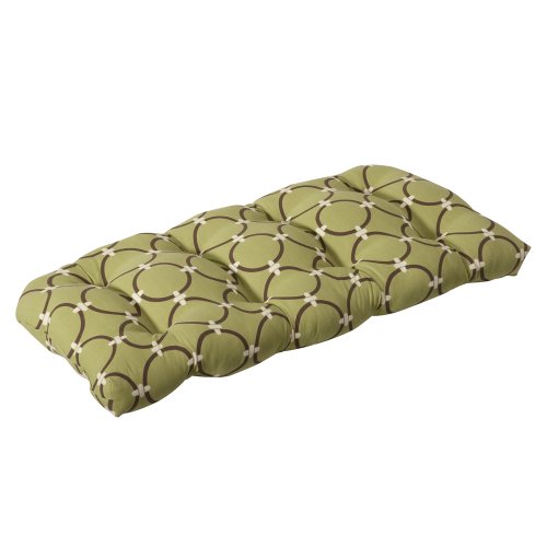 Pillow Perfect Outdoor Green/Brown Geometric Wicker Loveseat Cushion