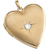 14K Yellow Gold Satin Heart Design Diamond Locket (0.05 ctw, G-H, SI1)