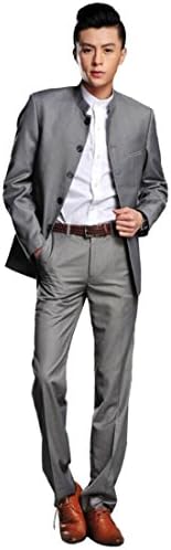 HAOYU Men Standing Collar Chinese Tunic Suit (Jacket+Pants) (XL, gray)