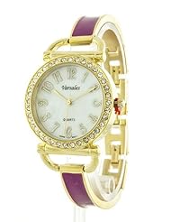 TIFFANY & ZARA ROUND CASE WITH STONES LADIES ENAMEL METAL BAND WATCH