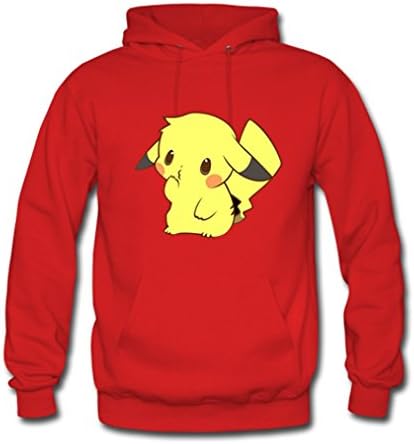 MeowStore Men's Japan Cartoon Cute Pikachu Hoodies Coat Large Red