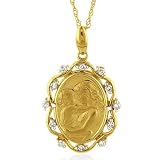 10kt Gold Mother Holding Child Diamond Accented Oval Pendant