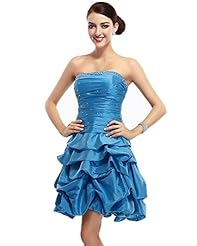 A-line Strapless Taffeta Dropped   Waistline Beaded Lace Cocktail Short Bubble Dress  Dress