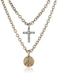 Lucky Brand Two-Tone Peace and Cross Pendant Necklace, 18"