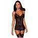 2-pc Stretch Satin & Lace Garter Slip & G-String Set by Rene Rofe #501185, Small/Medium