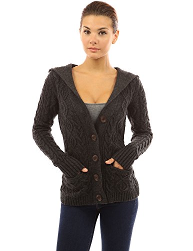PattyBoutik Women's Wool Blend Hooded Cable Cardigan