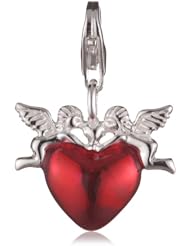VINANI brand Germany 925 Sterling Silver Charm Pendant Heart red enameled 2 Angels HHZE