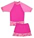 Wave Rider UV Sun Protective Girls 2 Piece Set: Short Sleeve Top & Skirt w/ Built-in Bikini, UPF 50+ (Small 7-8 years/Floral Stamp Pink)