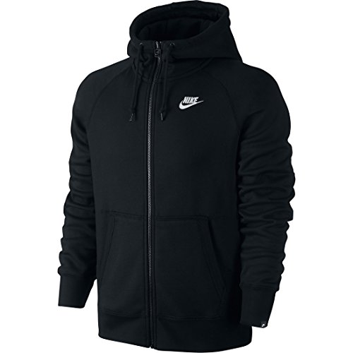 Nike Men's AW77 Fleece Full Zip Hoodie, Dark Grey Heather/White, Large