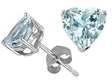 1.40 cts Genuine 6mm Heart Shape Aquamarine Earring Studs - 14kt White or Yellow Gold