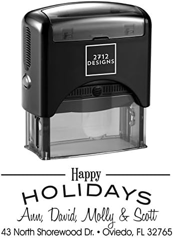Happy Holidays Custom Personalized Self Inking Return Address Stamp - Great Wedding, Housewarming, or Teacher Client Gift