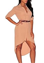 Sexy V-neck Notched Notched Collar Polyester/Spandex High-Low-Hem Belted  Shirt Club Dress/Party Dress 