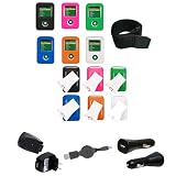 Creative Lab Zen V and V Plus 1GB 2GB 4GB 8GB Solid Color Silicone Skin Case Cover with Accessories Pack - Bundled with 30 Inch Retractable Sync Charge Cable - USB Home Travel Charger and USB 12v Premium Car Charger - 6 Color Choices