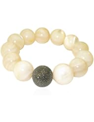 Diamond Pave Mother Of Pearl Beads Cord Bracelet 14kt Gold Party Jewelry