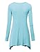 Lock and Love WT953 Womens Round Neck Long Sleeve Rib Trapeze Tunic Top L Aqua
