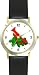 Red Cardinal Bird in Christmas Mistletoe - JP - WATCHBUDDY&Acirc;&reg; DELUXE TWO-TONE THEME WATCH - Arabic Numbers - Black Leather Strap-Size-Children's Size-Small ( Boy's Size & Girl's Size )