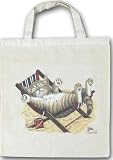 Katzen Tasche - Katze Im Liegestuhl Mietze Felidae Pussi Katzenklo Miau Einkaufstasche Tragetasche Stoffbeutel Beutel Bag Geschenk Geburtstag T-Shirt