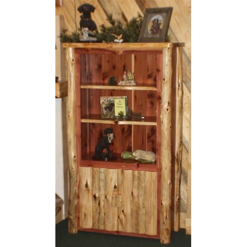 Rustic Cedar Log Furniture Bookcase with Doors