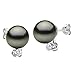 14K White Gold and Diamond with Black South Sea Tahitian Cultured Pearl Stud Earrings