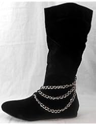 From Amazon.com. Click for details:
 Shoes: Ashro Black Velvet Flat Riding Style Dress Boot with Triple Hanging Chain Detail Size 12 M Shoes: Ashro Black Velvet Flat Riding Style Dress Boot with Triple Hanging Chain Detail Size 12 M
