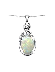 Original Star K (tm) Loving Mother With Child Family Pendant With Oval Created Opal in 925 Sterling Silver
