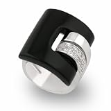 Semi-Precious Stone Big Rectangle Black Onyx with shiny and Cubic Zirconia Pave Band Ring with Gift Box