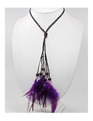 Purple Feather Necklace In Zinc