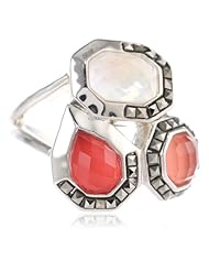 Judith Jack "Caliente" Sterling Silver Marcasite and Coral Cluster Ring