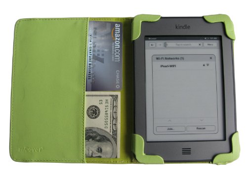 Green mCover� Leather Folio Cover Case with built-in inner pocket for Amazon Kindle Touch (Built-in Wi-Fi, 6" E Ink Touchscreen)
