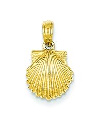 14K Gold Clam Shell Charm Seashell Beach Jewelry