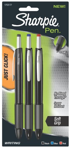 Sharpie Retractable Fine-Point Pens, Colored Ink, 3 Pack (1753177)