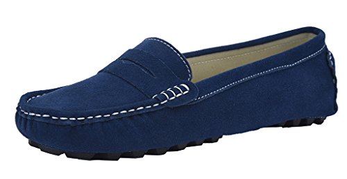 V.J Women's Casual Driving Moccasins Penny Loafers Fashion Suede Leather Dress Shoes Flats VJ6088
