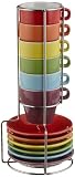 PT CN341 - Juego de tazas de café con plato y soporte (6 piezas)