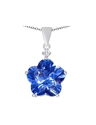 Original Star K (tm) Large 14mm Flower Shape Star Pendant with Simulated Blue Topaz in 925 Sterling Silver