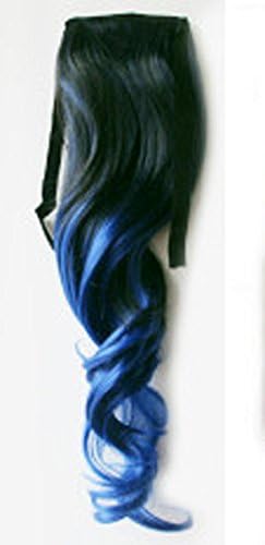 Best Selling ! 11 Colors Curly Wavy Japan High Temperature Heat Resistant Synthetic Ponytail Extension Woman's 45cm 18inch Good Quality Human Made Hair Multi-color Ponytail (black-blue)