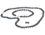 Freshwater Black 6-6.5mm Pearl Earring Studs, Necklace, and Bracelet Set in 14K Yellow Gold