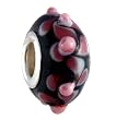 Pandora Style Charm Bead (Z370) - Glass (16mm x 9mm) (fits Troll too) ~ Black with Pink Flowers and Dots