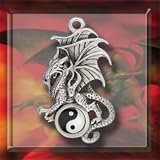 Gothic Fantasy Dragon Circle With Yin Yang Pewter Pendant