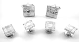 Geoffrey Beene Silver Polished Rhodium Plaid Square Tuxedo Cufflink and Stud Set