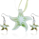 Green Starfish Pendant And Earring Murano Glass Jewelry Set