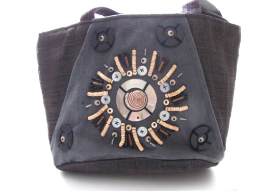 Eco Friendly Burlap Purse Aztec Sun Made of Mother of Pearl, Seashells, and Organic Materials Including Coconut Shells Handmade in the Philippines